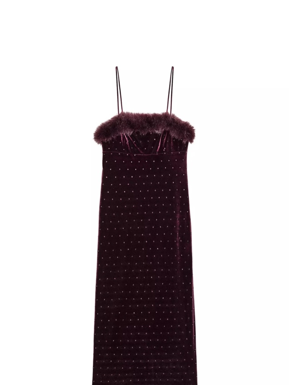 Zara Plum Velvet Maxi Dress with Feather Trim